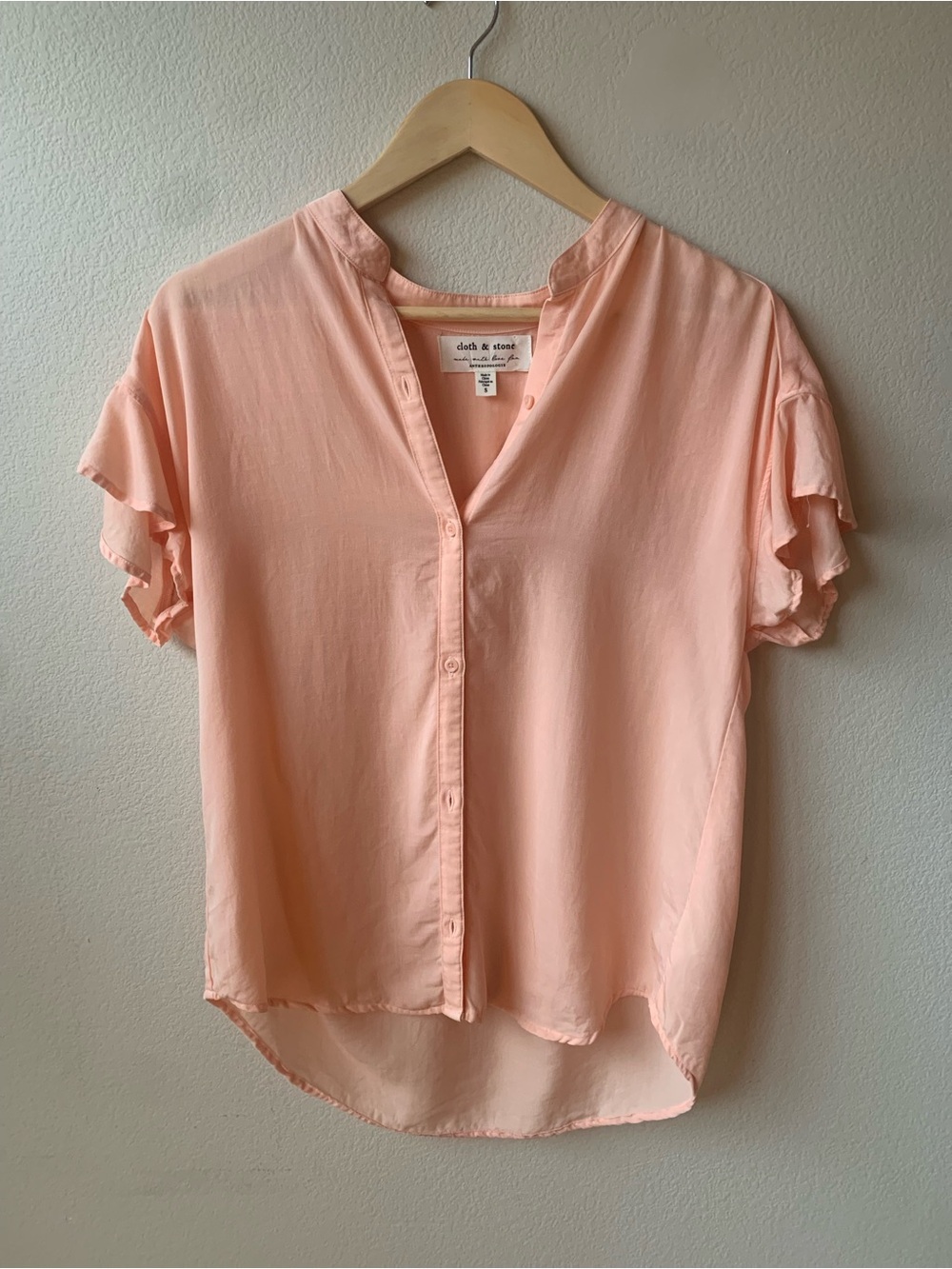 Anthropologie Peach Button-Front Ruffle Sleeve Blouse